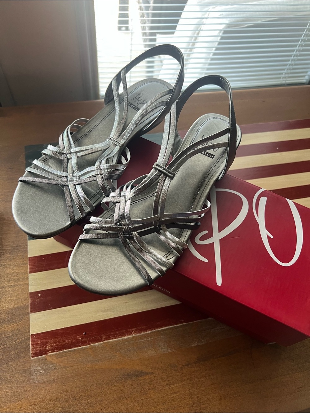 Impo Silver Strappy Slingback Wedge Sandals - Picture 2 of 5
